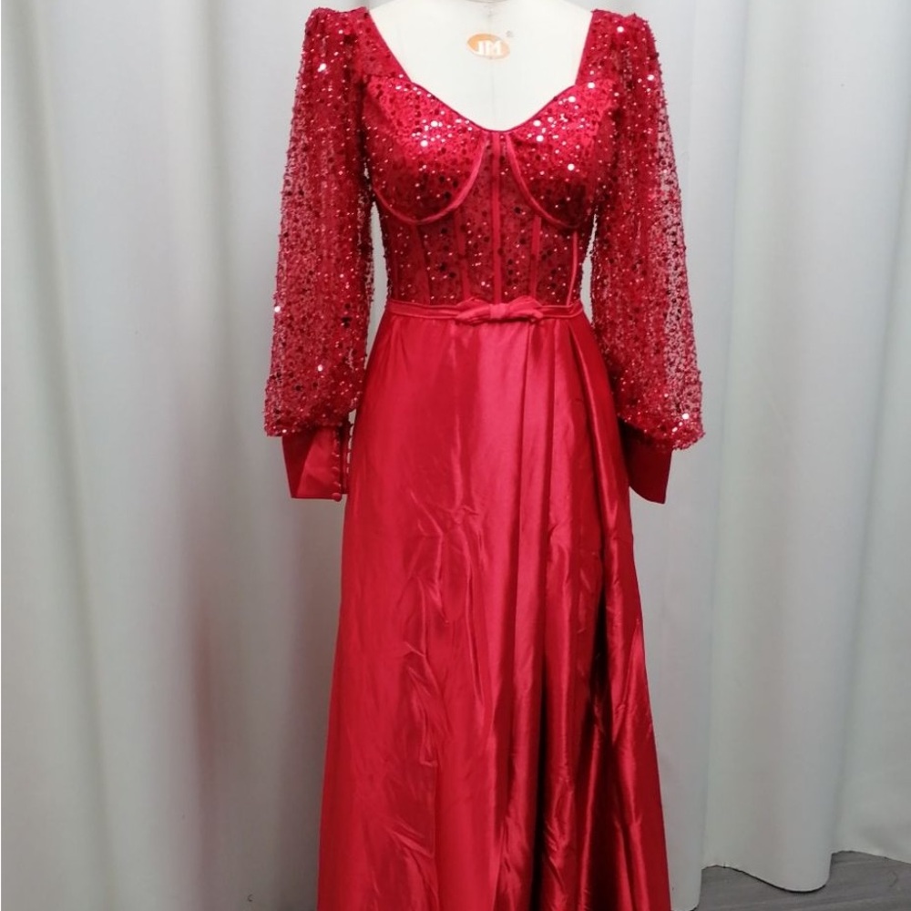 Stunning NWT Red Sequin Long Sleeve Gown